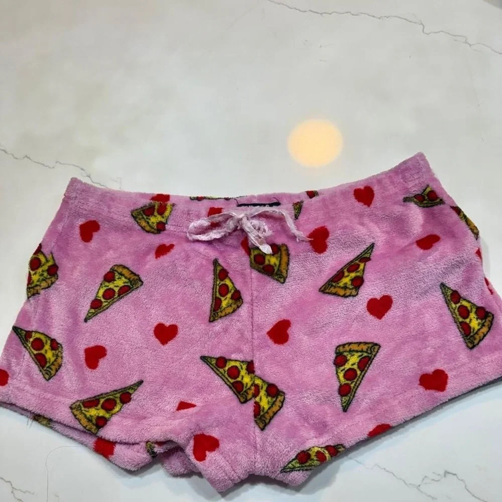 Pink Pizza Print Plush Lounge Shorts